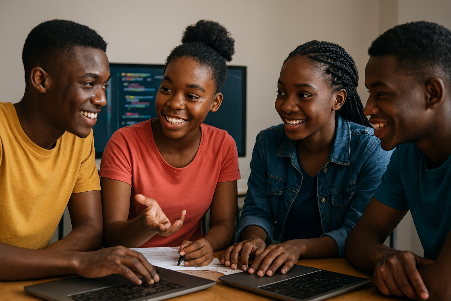 Students learning IT skills illustration